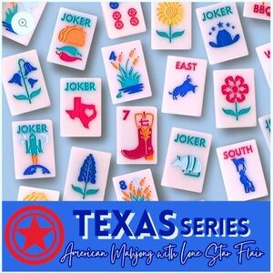 Texas Series American Mahjong Tiles – Pink with Multi-Color Icons